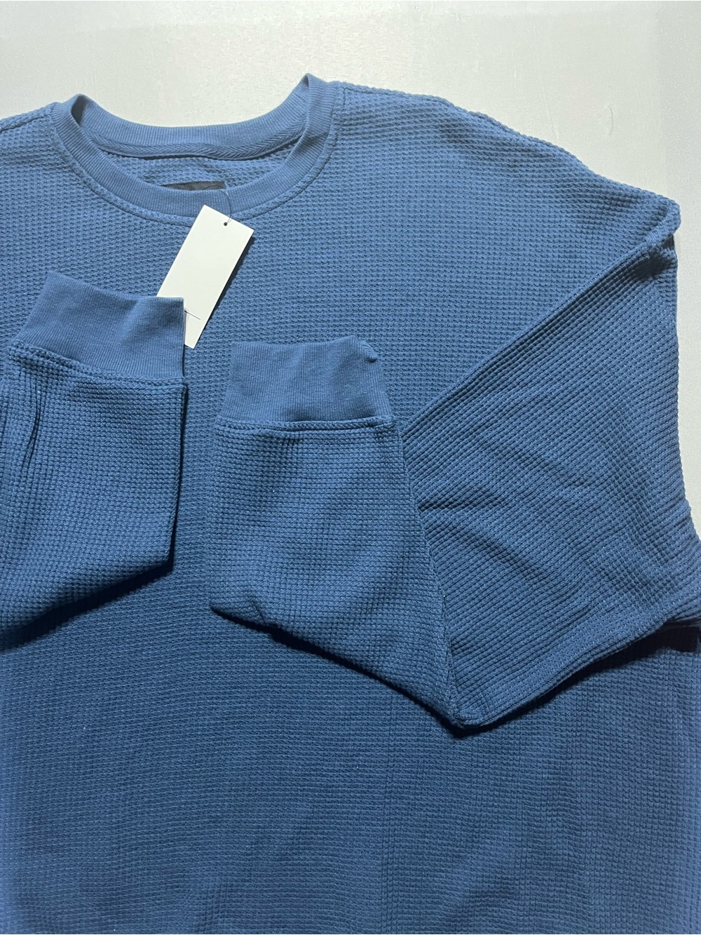 Original Use Mens XLarge Blue Waffle-Knit Long Sleeve Thermal Pullover